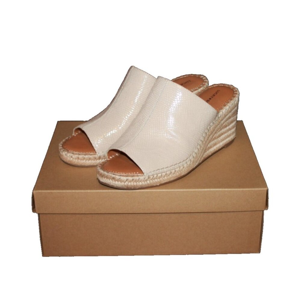 Lucky Brand Cream Peep-Toe Espadrille Wedge Mules